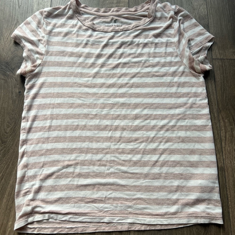 American Eagle Soft & Sexy Pink and White Striped Top